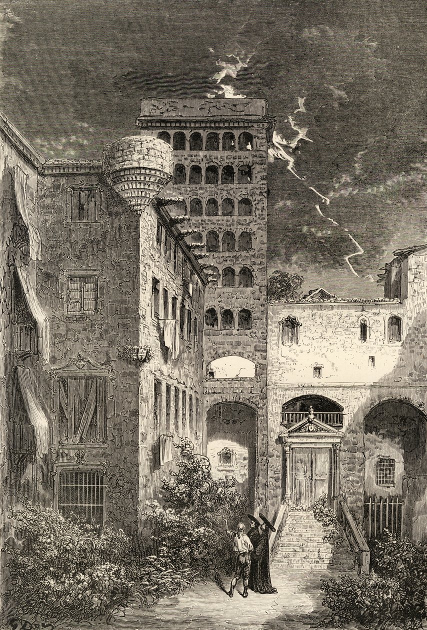 Prison of the Inquisition, Barcelona, Spania, fra 'Spanish Pictures' av pastor Samuel Manning, utgitt i 1870 av English School