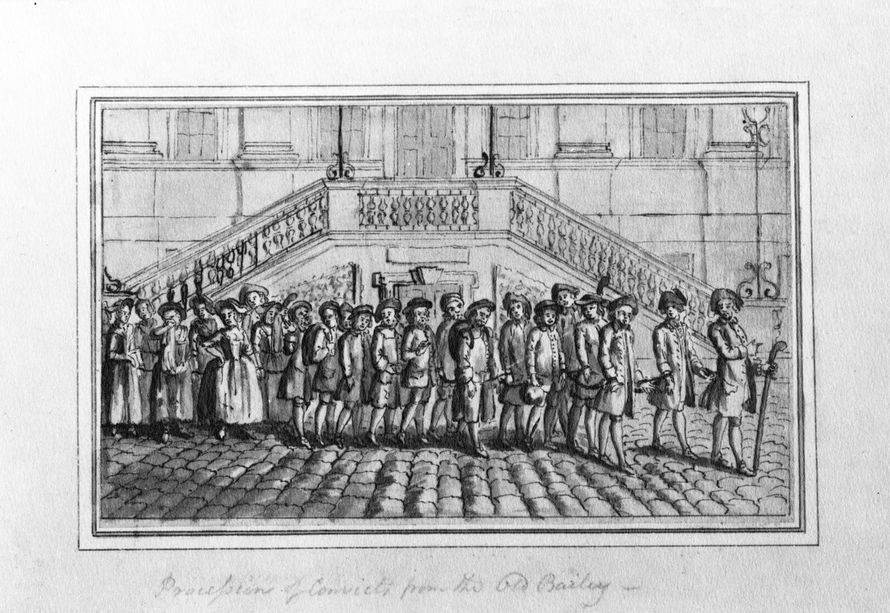 Procession of Convicts from the Old Bailey, ca. 1750-1800 (penn og blekk og grå vask på papir) av English School