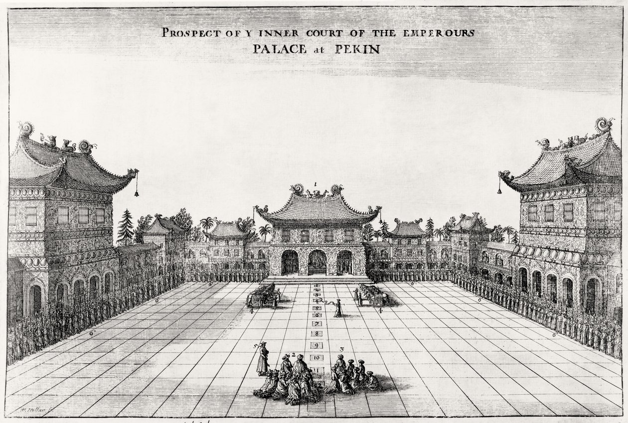 Prospekt av den indre domstolen til keiserens palass i Pekin, 1669 av English School