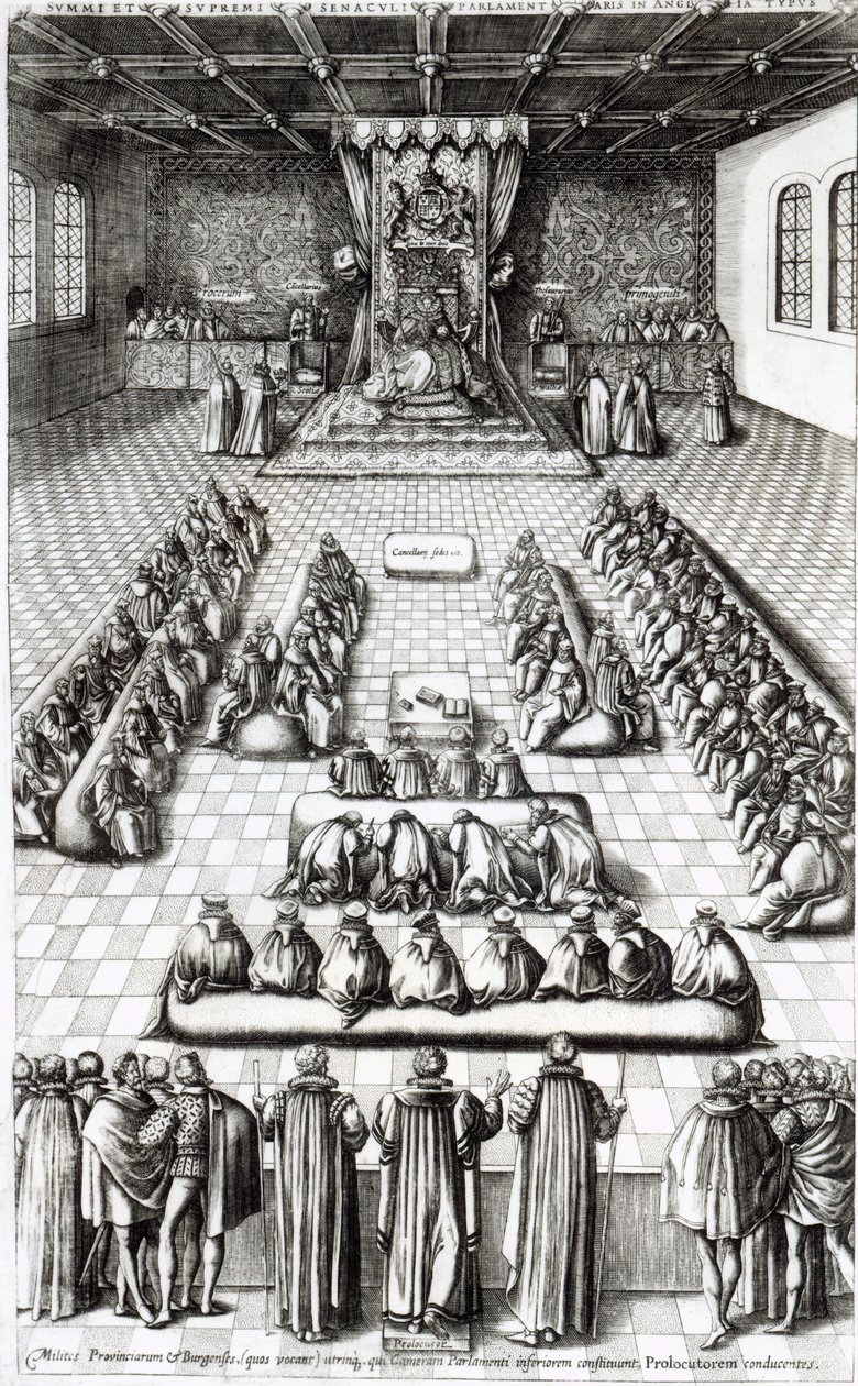 Dronning Elizabeth I (1533-1603) i parlamentet av English School