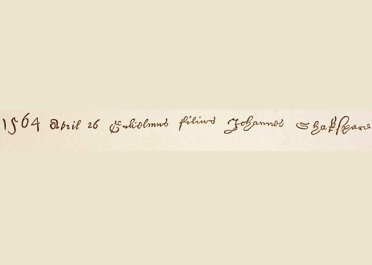 Registreringsoppføring for dåpen til William Shakespeare, 1886 (blekk på papir) av English School
