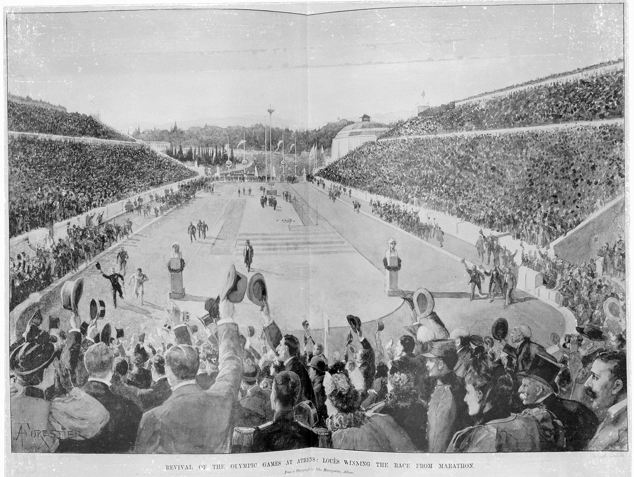 Gjenoppliving av de olympiske leker i Athen: Loues vant løpet fra maraton, 10. april 1896 av English School