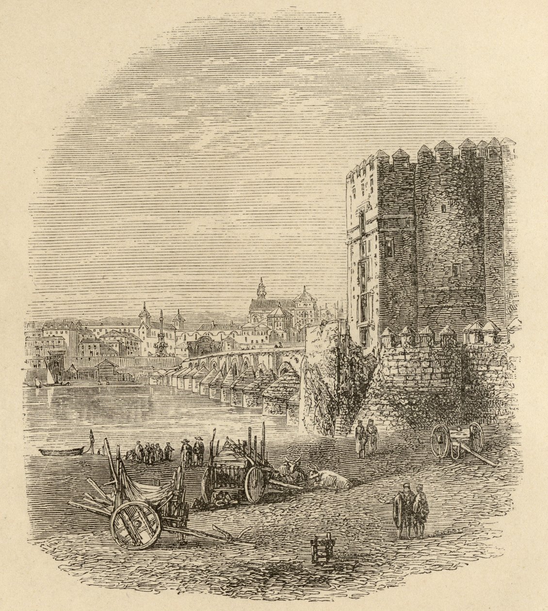 Romersk bro og Calahorra Tower, Cordoba, illustrasjon fra 