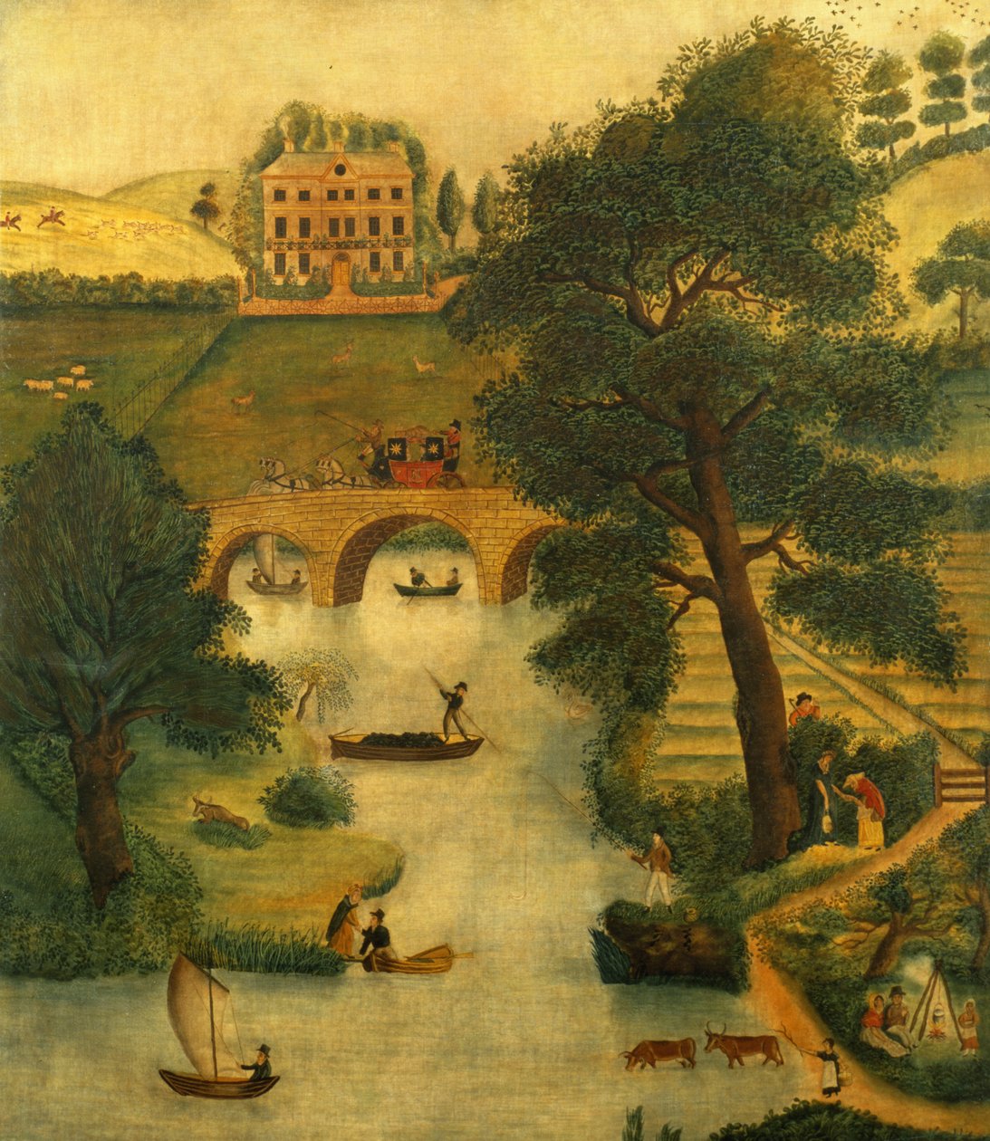 Landlig scene med kusk og hest, ca. 1835 av English School