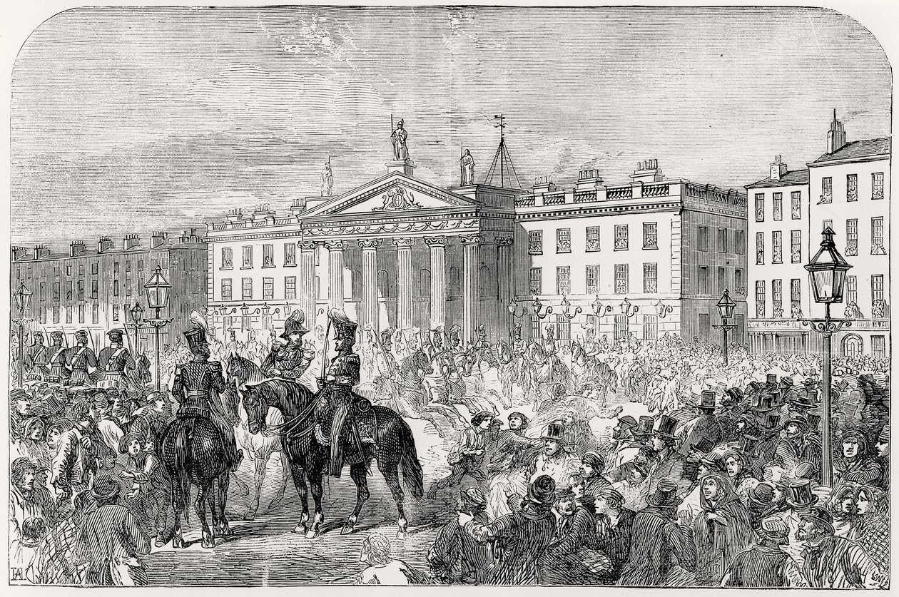 Sackville Street i Dublin under opprøret i 1847 av English School