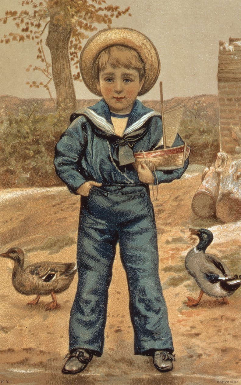 Sailor Boy with a Boat, viktoriansk kort av English School