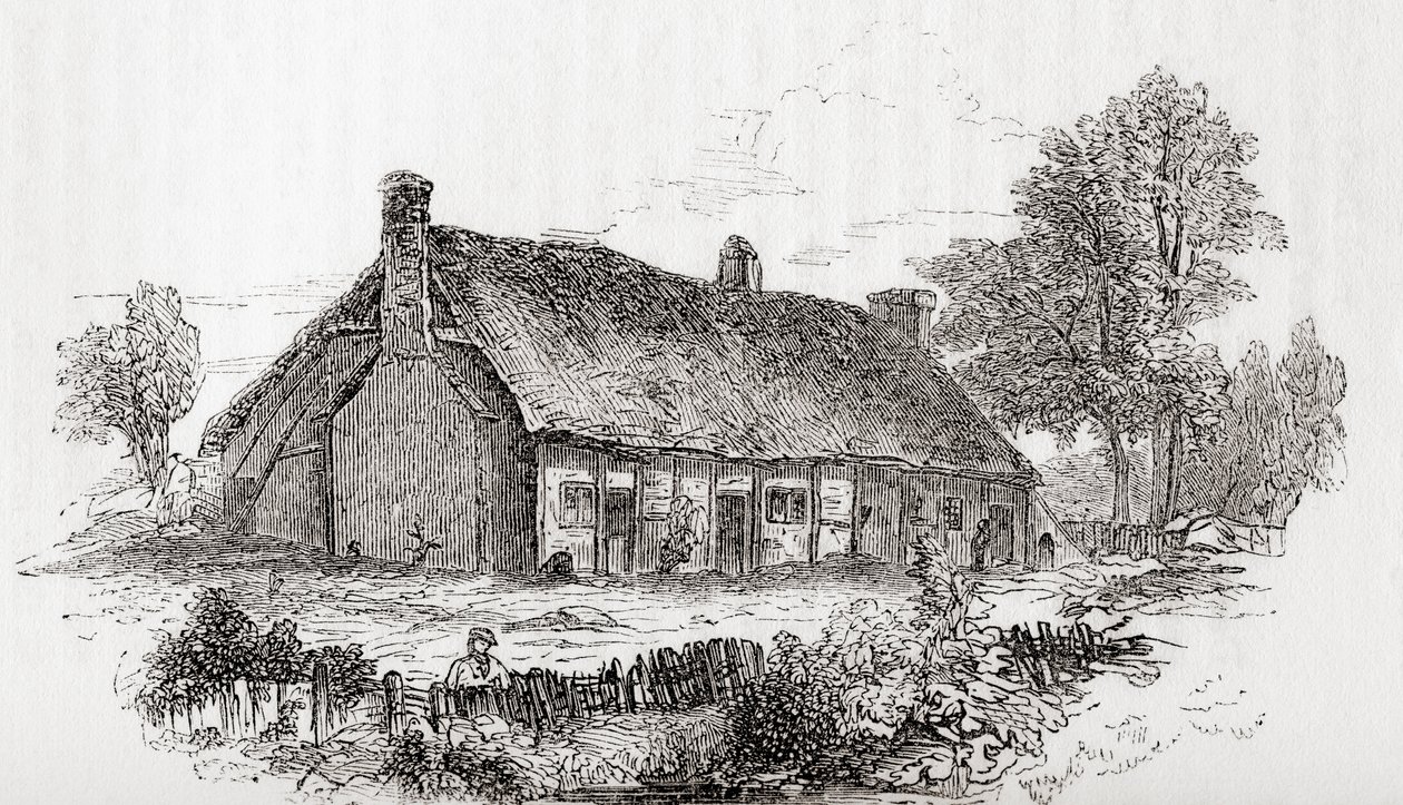Samuel Butlers hus, Pershore, Worcestershire, England. Samuel Butler, 1613 -1680. Engelsk poet og satiriker, fra Old England: A Pictorial Museum, pub. 1847 av English School