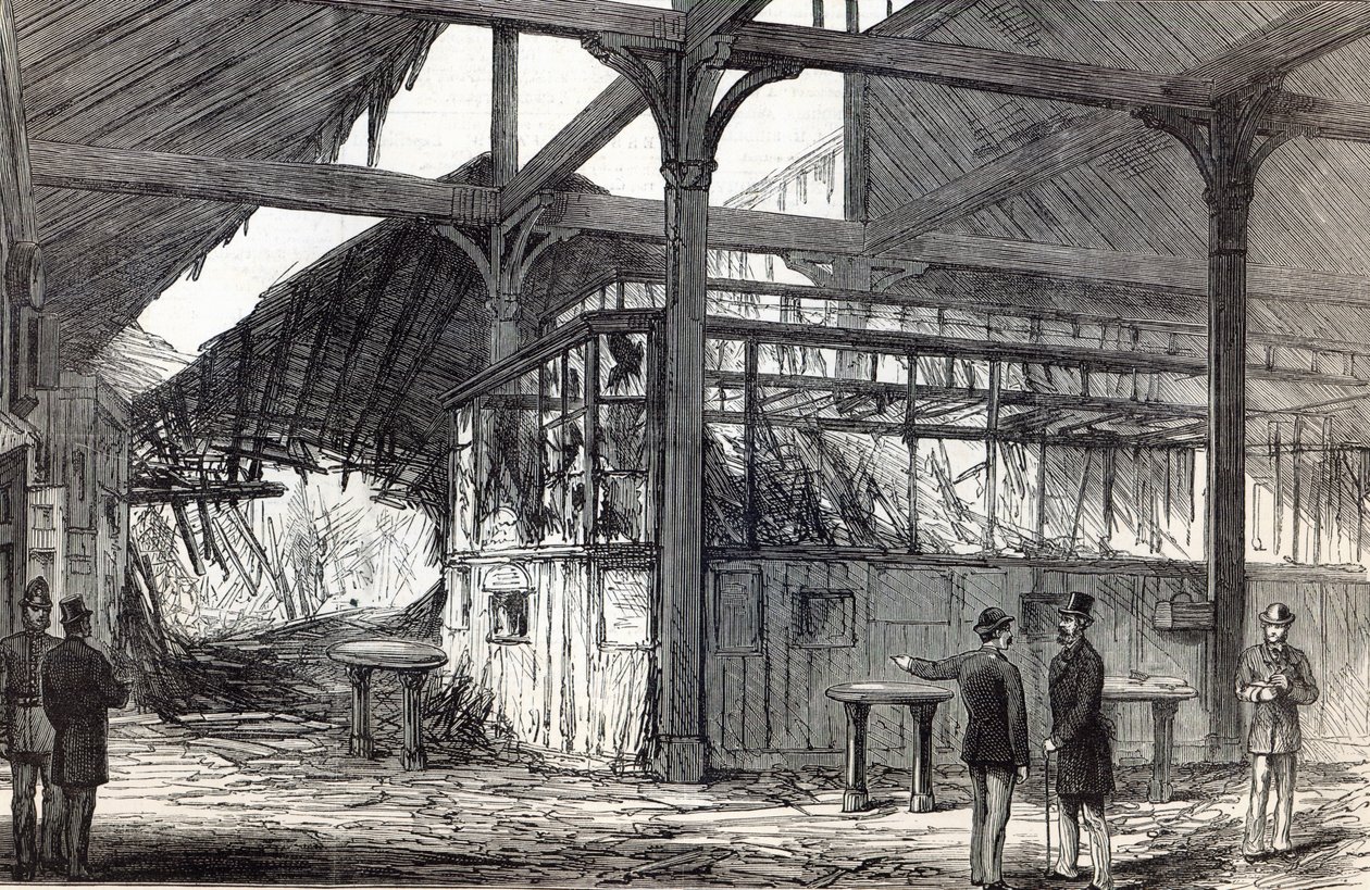 Scene av eksplosjonen på Victoria Station tirsdag morgen sist, fra The Illustrated London News, 1. mars 1884 (litografi) av English School