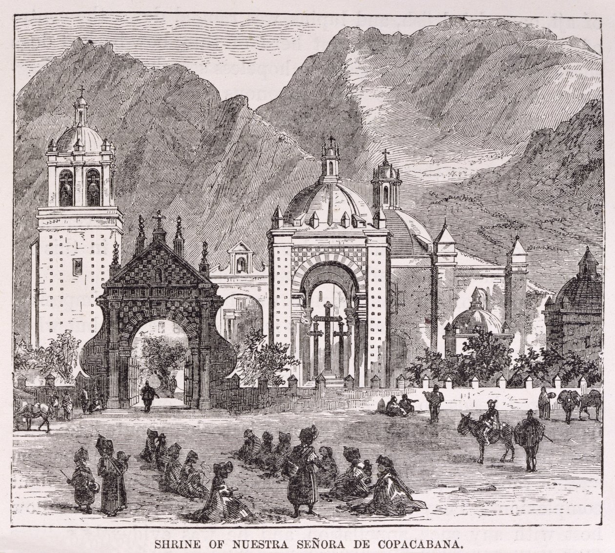Shrine of the Nuestra Senora de Copacabana, Lima, Peru, fra "Incidents of Travel and Exploration in the Land of the Incas" av E. George Squier, pub. i 1878 av English School
