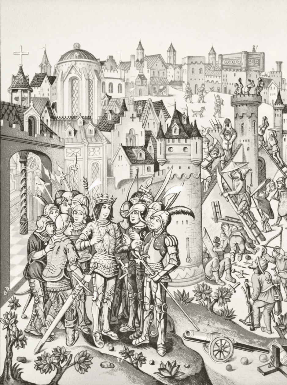 Beleiring av en by forsvart av burgunderne under Charles VI, 1878 av English School