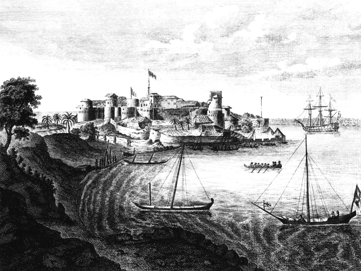 Sørøst-utsikt over Geriah Fort, landingsstedet og inngangen fra 