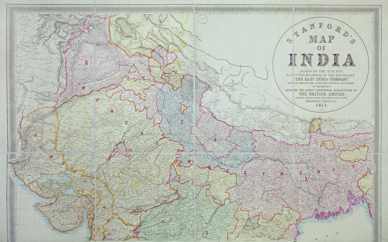 Stanfords kart over India, 1872 av English School