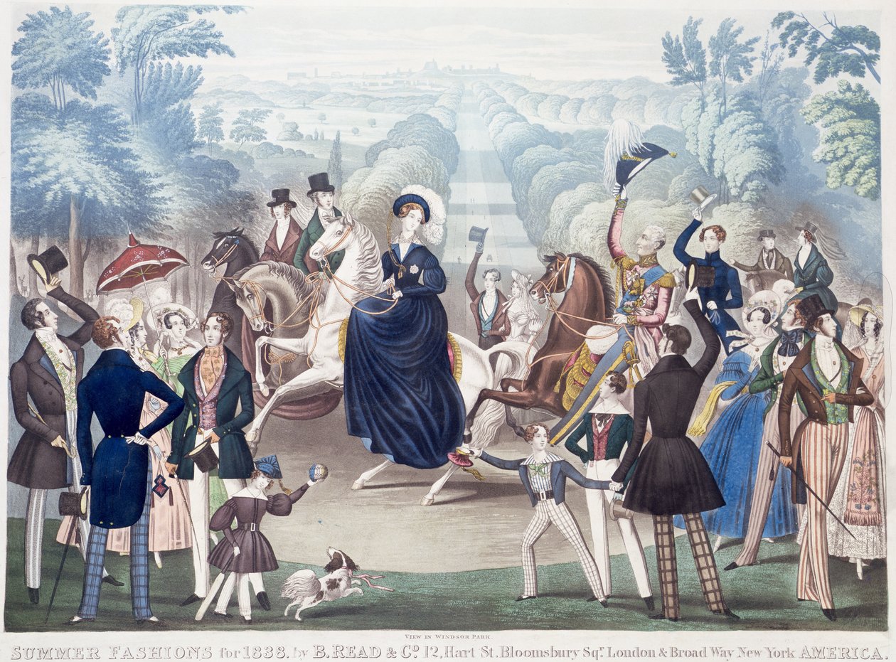 Summer Fashions for 1838, View in Windsor Park av B Read and Co. (farget akvatint) av English School