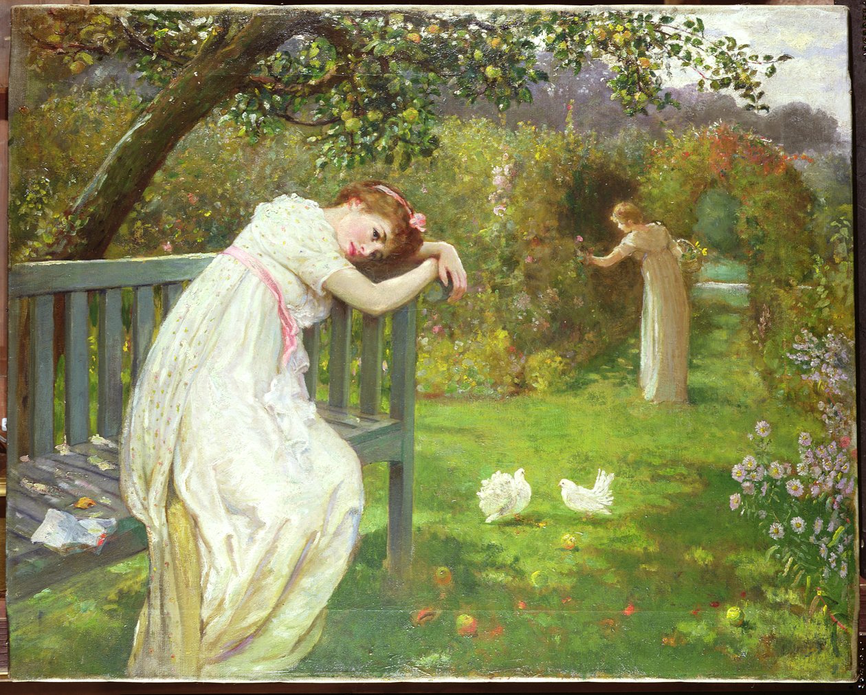 Søndag ettermiddag, Damer i en hage, ca. 1890 av English School