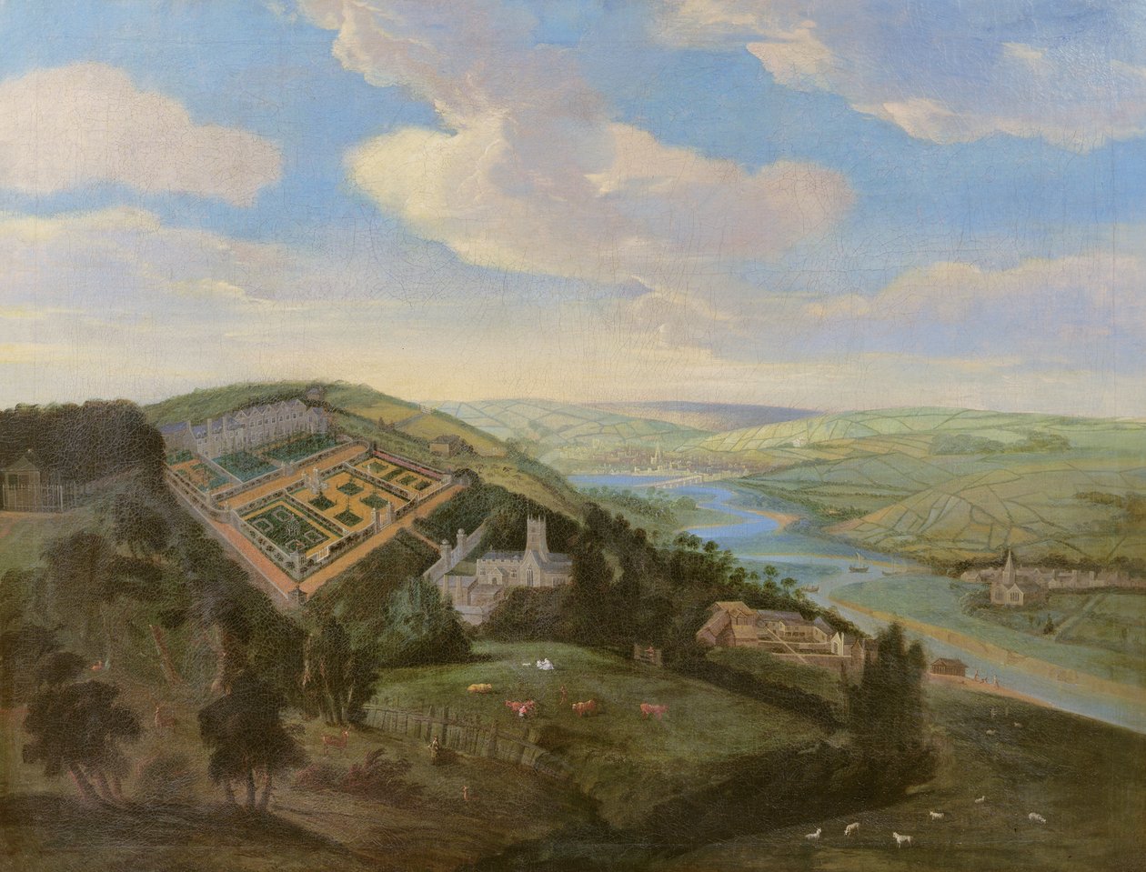 Tawstock Court i Devon, med utsikt over Barnstable i det fjerne, ca. 1740 av English School