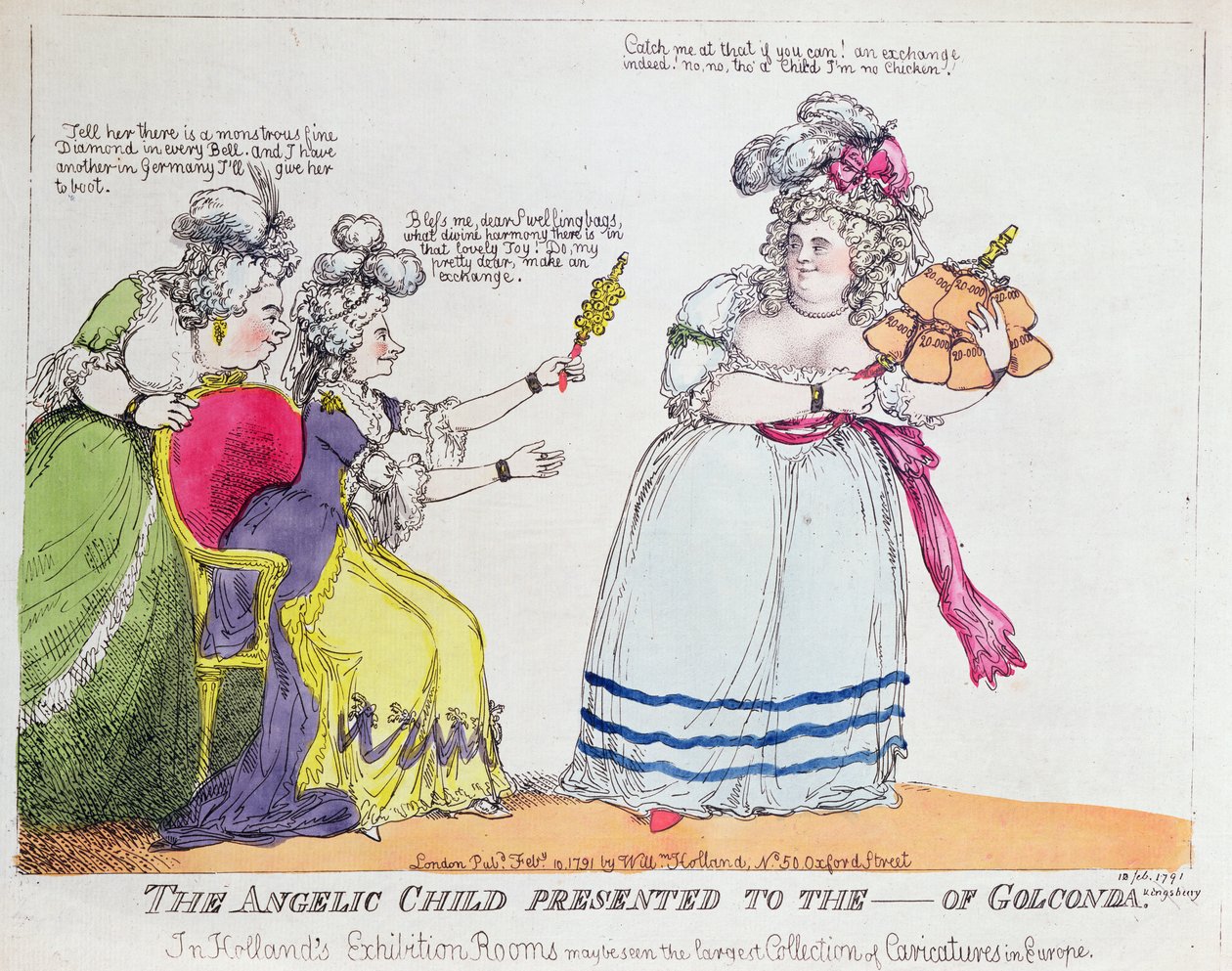 The Angelic Child presentert til ----- av Golconda, 1791 (håndfarget gravering) av English School