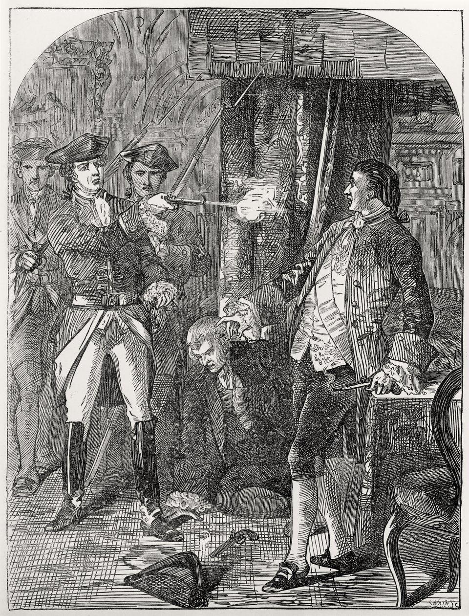 Arresten av Lord Edward Fitzgerald (1763-98), 19. mai 1798, gravert av Joseph Swain (1820-1909) av English School
