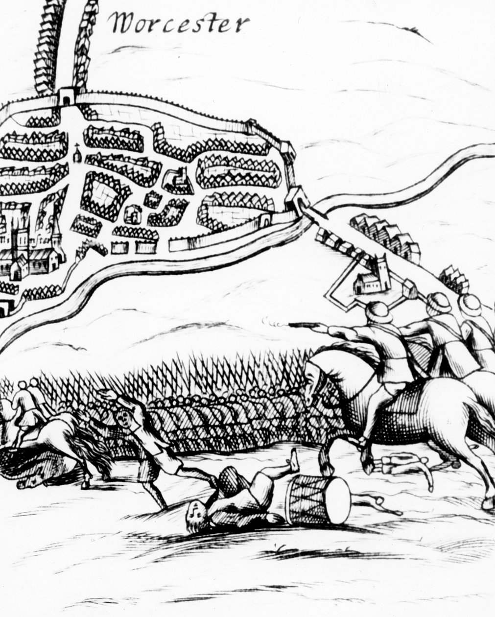 Slaget ved Worcester 3. september 1651, publisert i et broadsheet av 1660 av English School