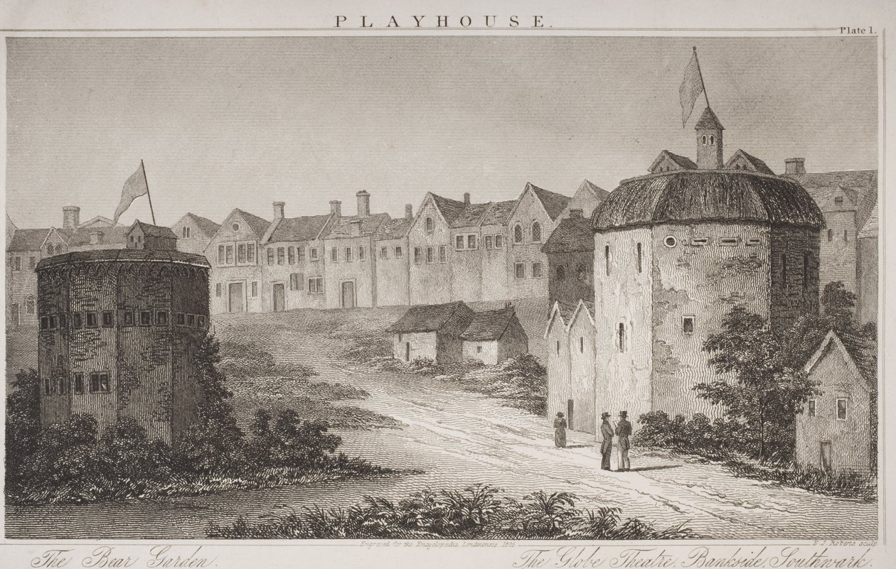 The Bear Garden and the Globe Theatre, fra `Encyclopaedia Londinensis