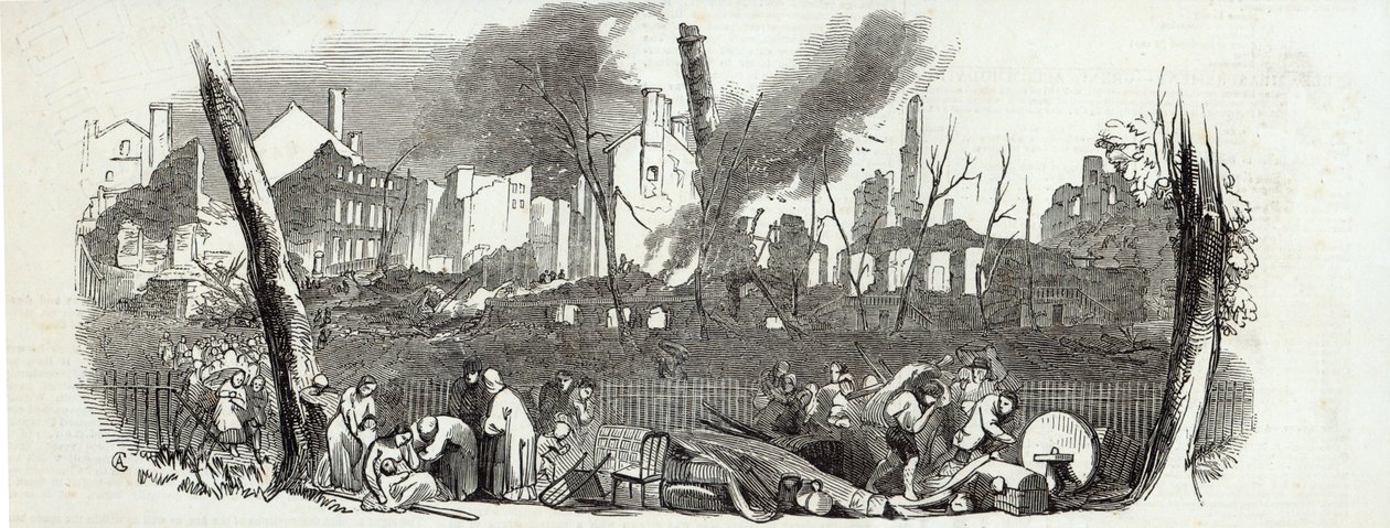 The Bowling-green og Marketfield-street, New York, fra The Illustrated London News, 23. august 1845 av English School