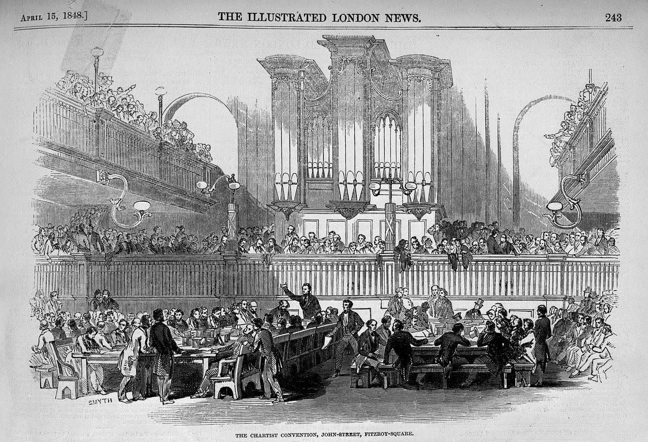 Chartistkonvensjonen på John Street 23, Fitzroy Square fra 'The Illustrated London News', 15. april 1848 av English School