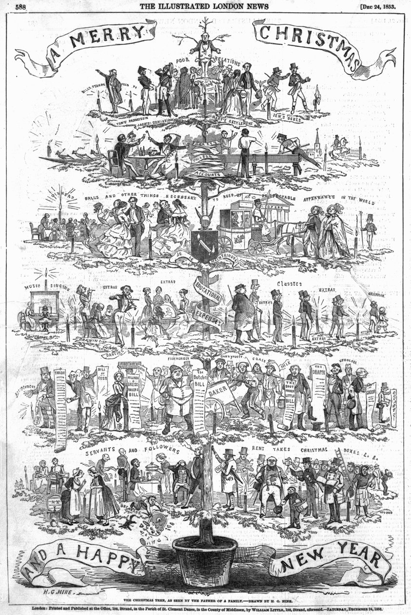 Juletreet, sett av en familiefar, illustrasjon fra 