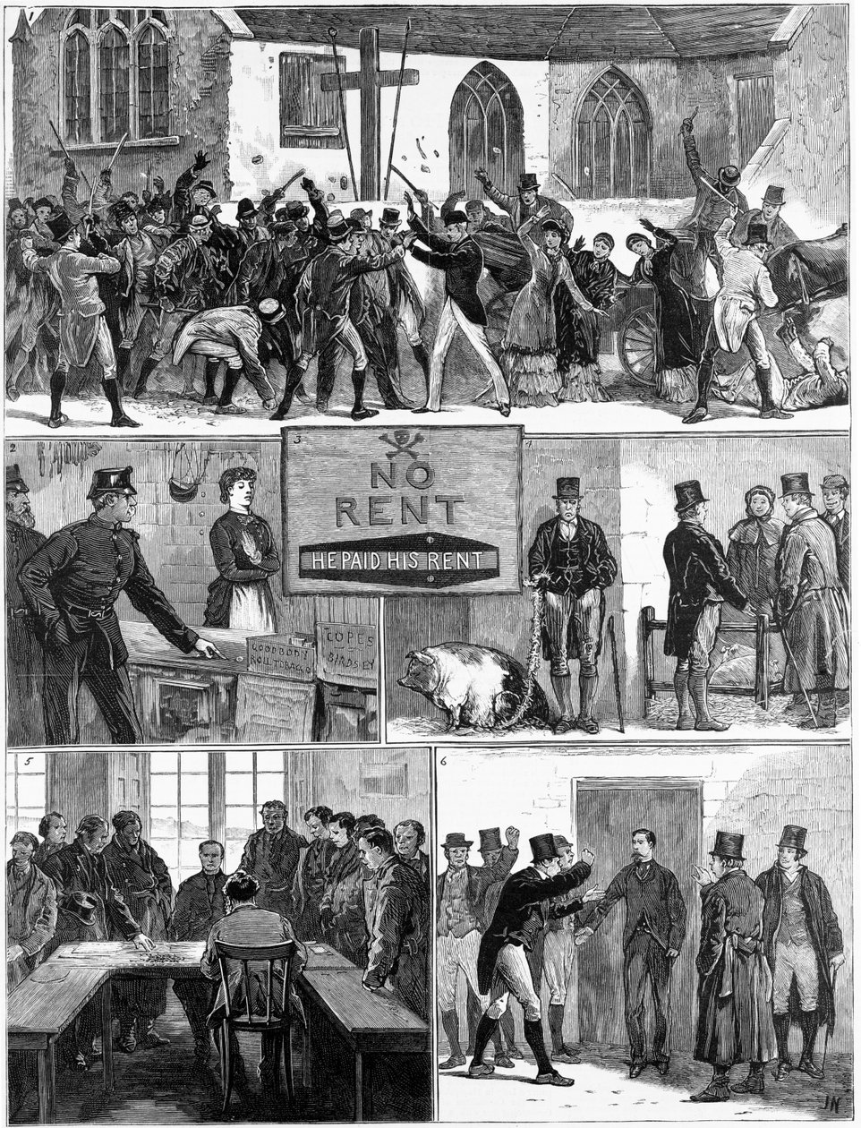 The Conditions of Ireland, illustrasjon fra 'The Graphic', publisert 24. desember 1881 av English School