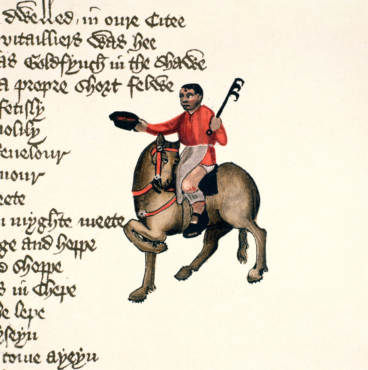 The Cook, detalj fra The Canterbury Tales, av Geoffrey Chaucer (ca. 1342-1400) Ellesmere Manuscript, faksimileutgave, 1911 (for originaldetaljer se 128945) av English School