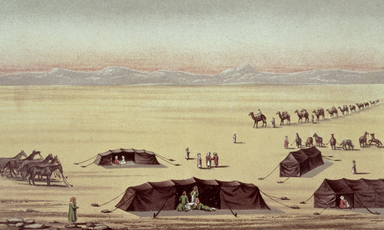 The Desert Camp of Sir Richard Burton (1821-90) (pastell på papir) av English School