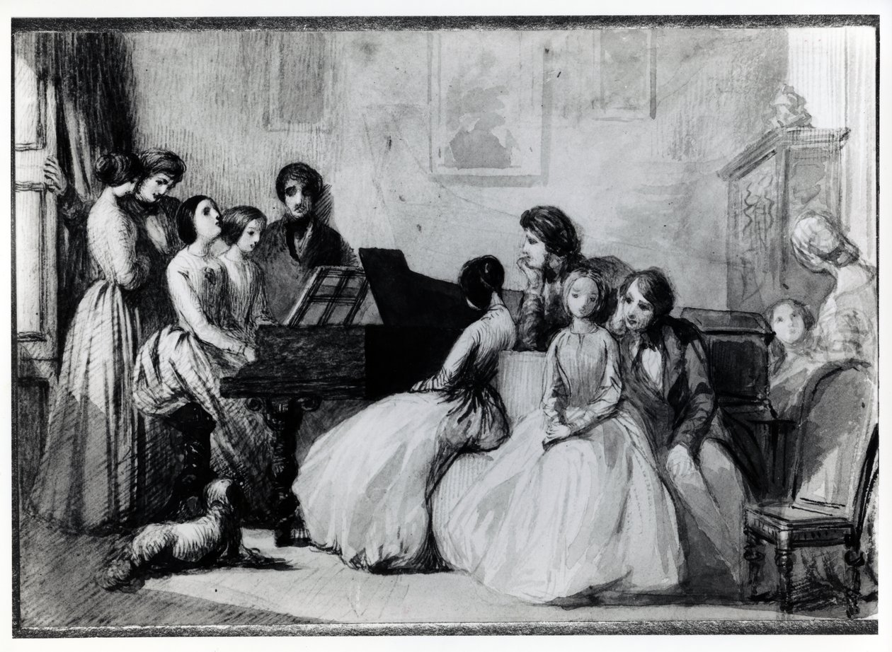 The Drawing Room Concert (penn, blekk og vask på papir) av English School
