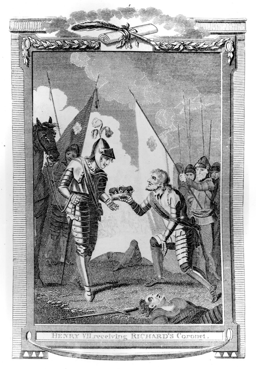 Jarlen av Richmond presenterte kronen av England etter slaget ved Bosworth av English School