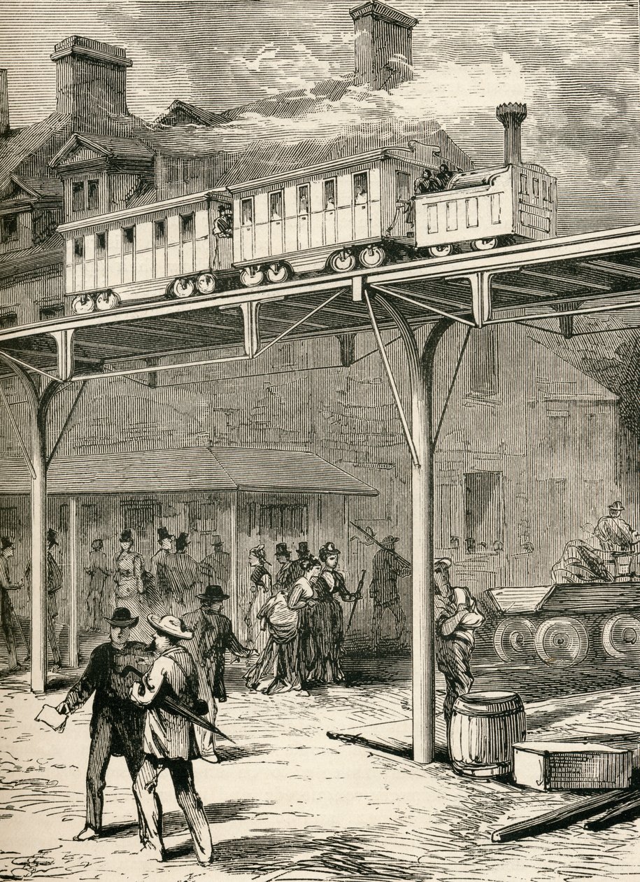 The Elevated Railway, Broadway, New York, fra 