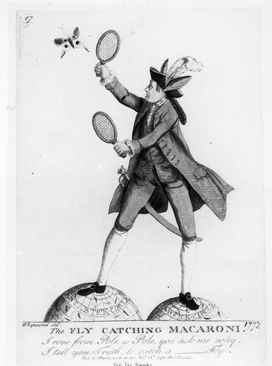 The Fly Catching Macaroni, gravert av Whipcord, pub. av N. Darly, 12. juli 1772 av English School