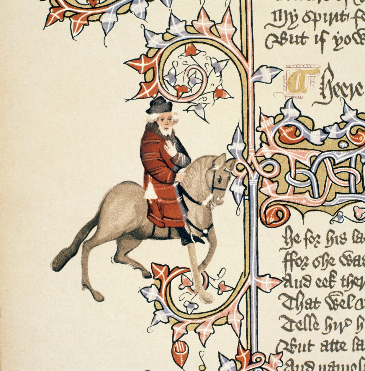 The Franklin, detalj fra The Canterbury Tales, av Geoffrey Chaucer (ca. 1342-1400) Ellesmere Manuscript, faksimileutgave, 1911 (for originaldetaljer se 128922) av English School
