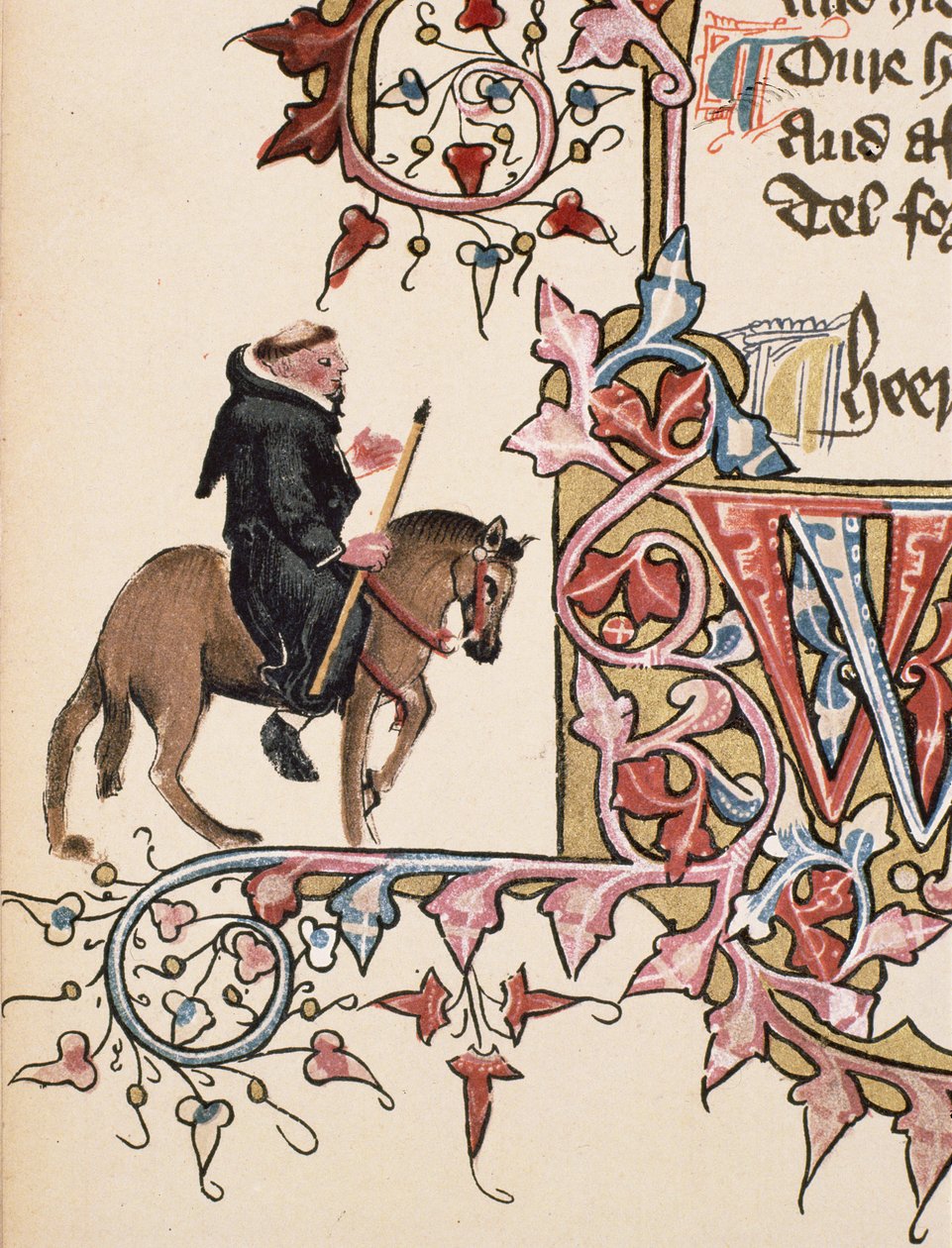 The Friar, detalj fra The Canterbury Tales, av Geoffrey Chaucer (ca. 1342-1400) Ellesmere Manuscript, faksimileutgave, 1911 (for originaldetaljer se 128933) av English School