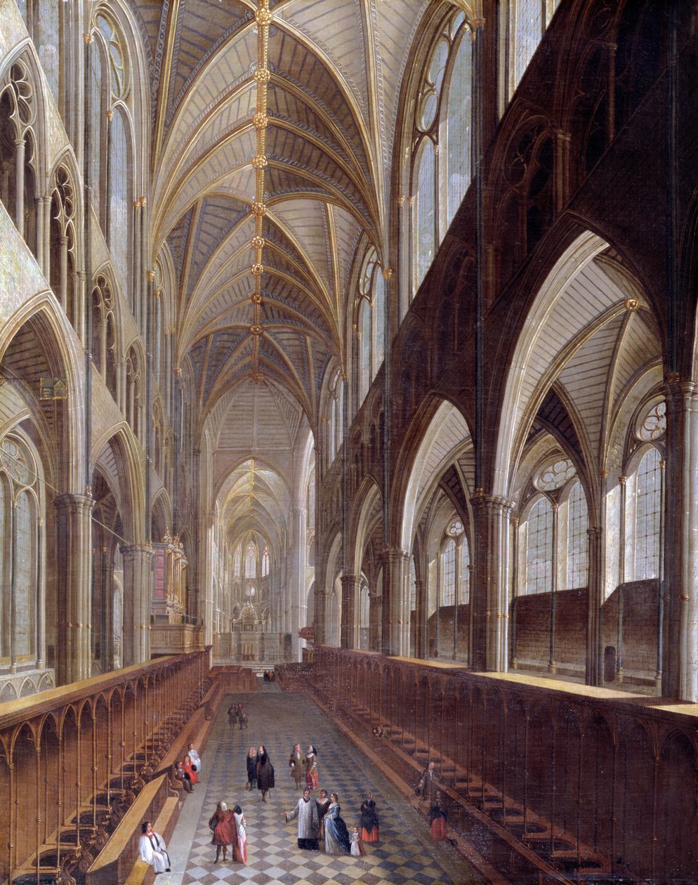 Interiøret i Westminster Abbey, ca. 1714 av English School