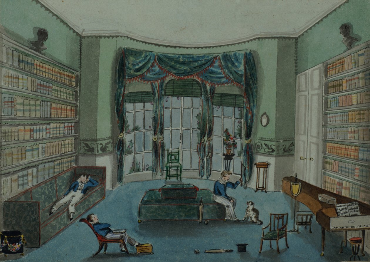 The Library, ca. 1820, Battersea Rise av English School