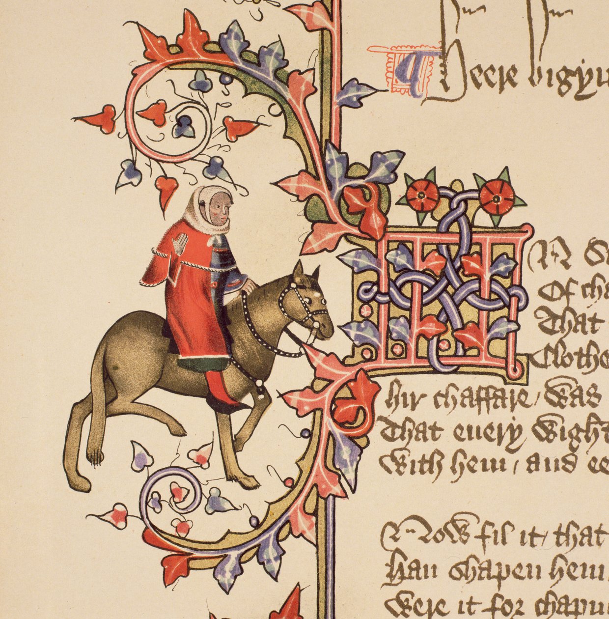 The Man of Law, detalj fra The Canterbury Tales, av Geoffrey Chaucer (ca. 1342-1400) Ellesmere Manuscript, faksimileutgave, 1911 (for originale detaljer se 128931) av English School