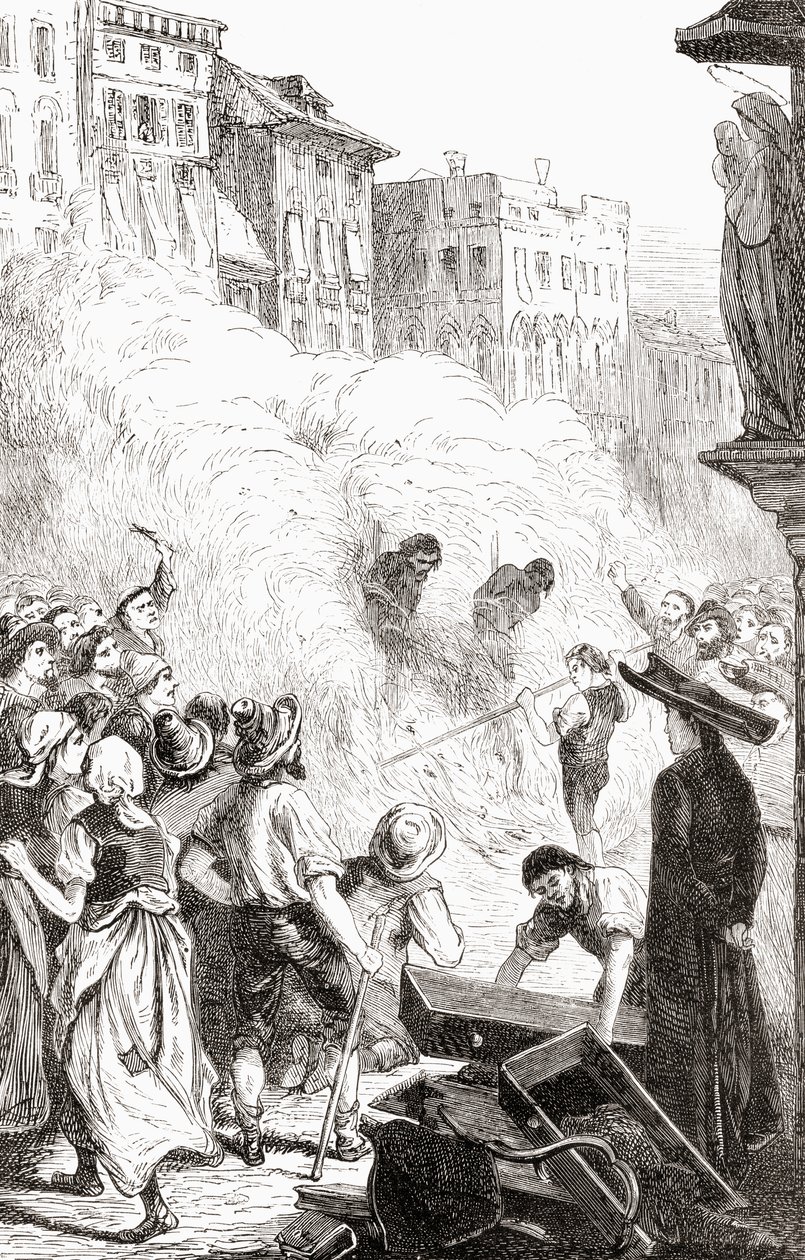 Massakren av protestanter i Barletta, Italia, ca. 1865 (tregravering) av English School