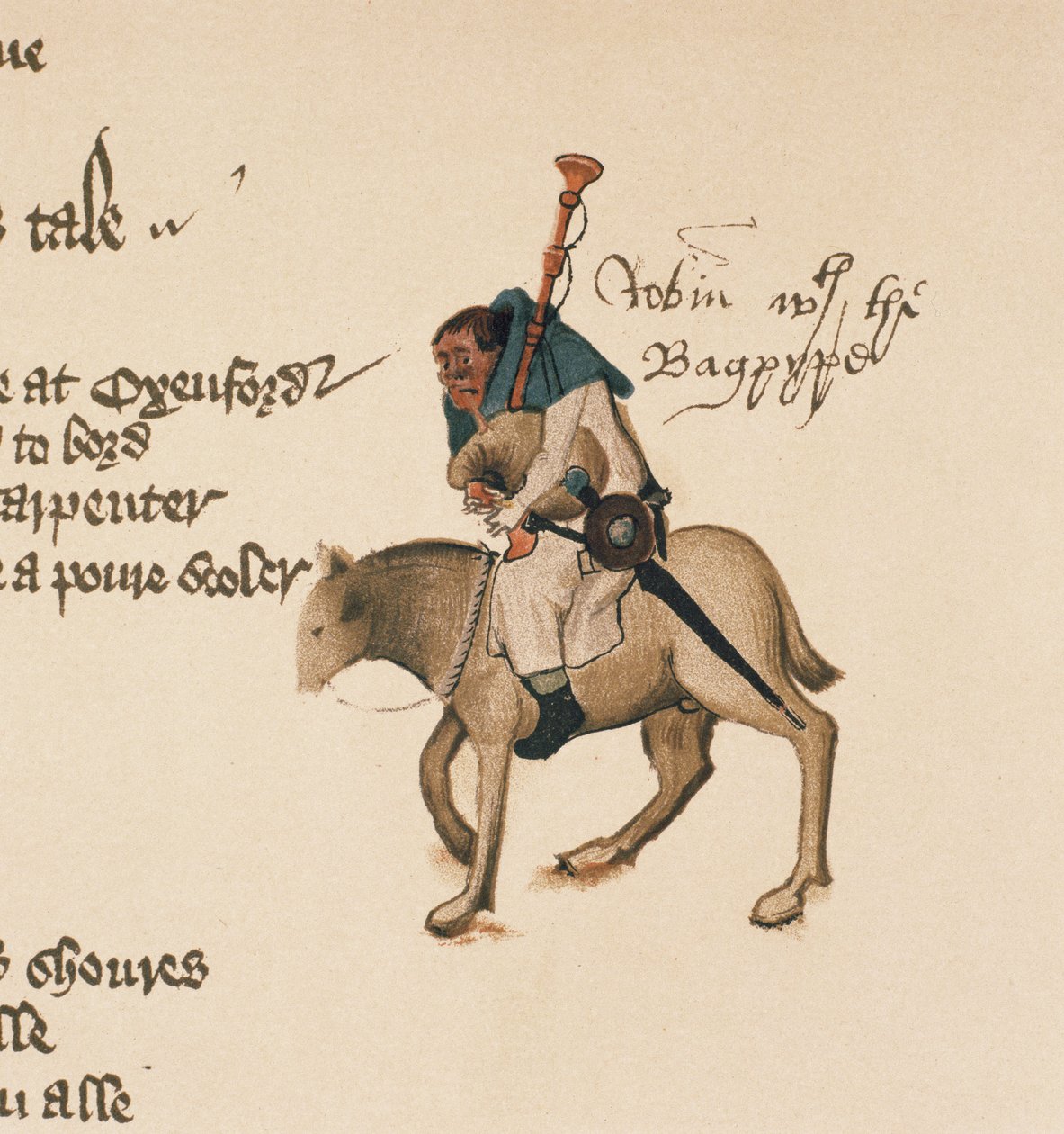 The Miller, detalj fra The Canterbury Tales, av Geoffrey Chaucer (ca. 1342-1400) Ellesmere Manuscript, faksimileutgave, 1911 (for originale detaljer se 128928) av English School
