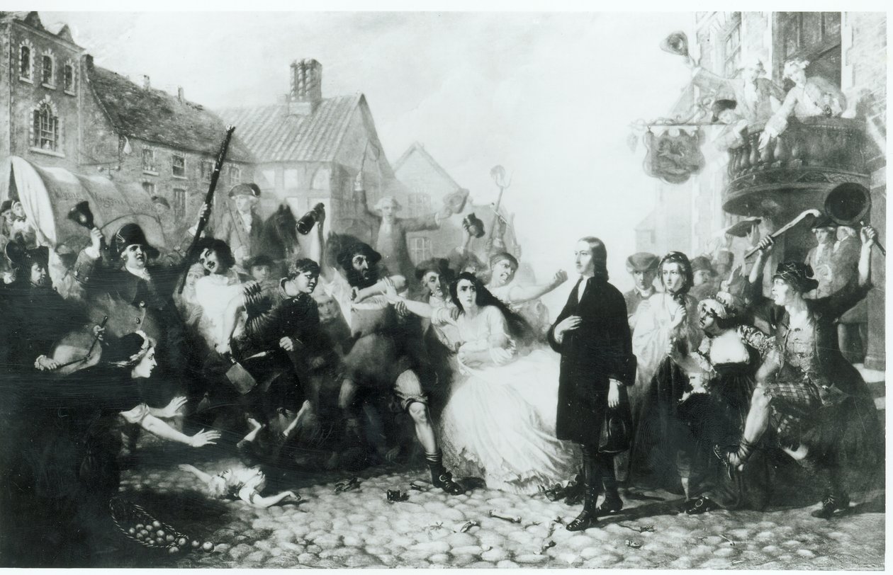 The Mobbing of John Wesley (1703-91) på Wednesbury av English School