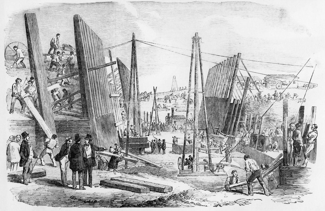 The New Victoria Dock Works, Plaistow Marches, publisert i 'The Illustrated London News' 9. september 1854 av English School