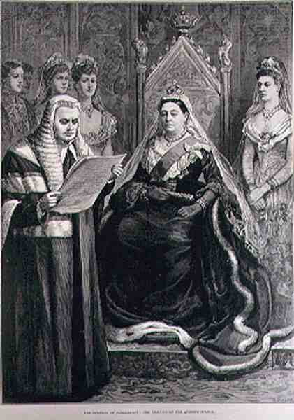 The Opening of Parliament: The Reading of the Queens Speech, gravert av R. Taylor, fra The Illustrated London News, 30. januar 1886 av English School