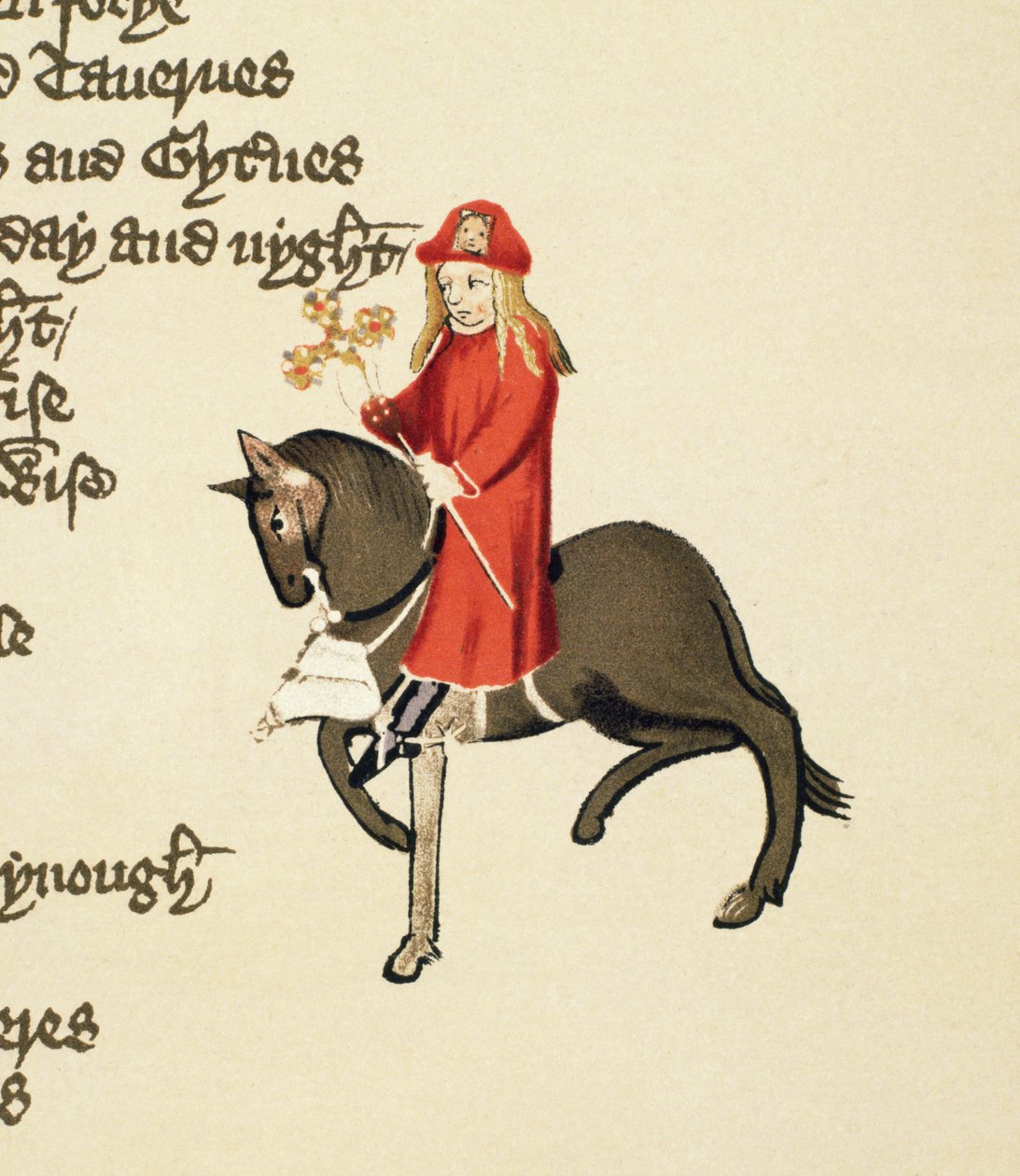 The Pardoners Tale, detalj fra The Canterbury Tales, av Geoffrey Chaucer (ca. 1342-1400) Ellesmere Manuscript, faksimileutgave, 1911 (for originale detaljer, se 91200 og 128927) av English School
