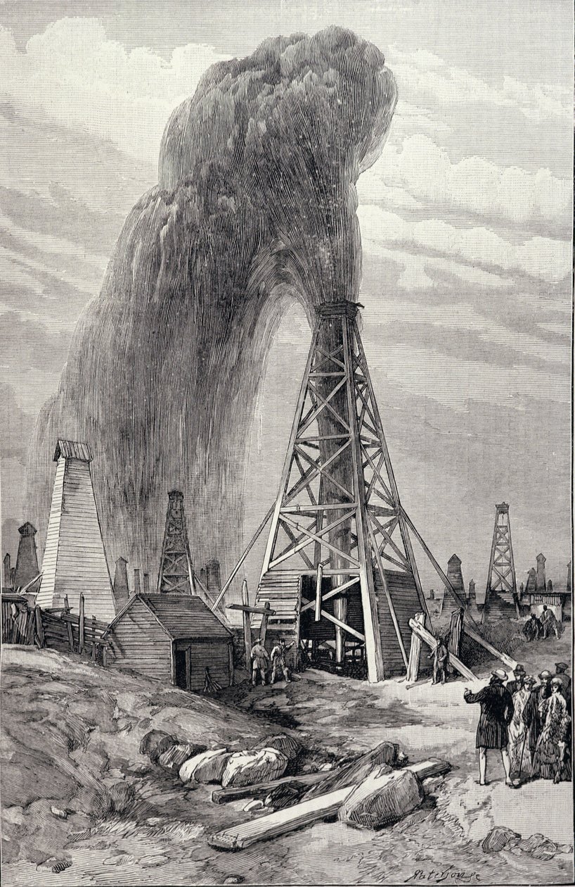 The Petroleum Oil Wells at Baku on the Caspian: A Fountain of Petroleum Oil, fra 