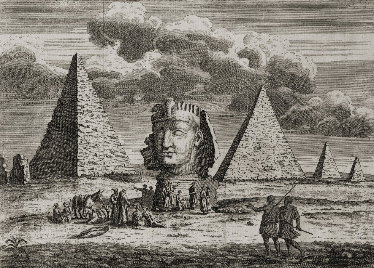 Pyramidene og sfinksen i Giza, Egypt, ca. 1725 av English School