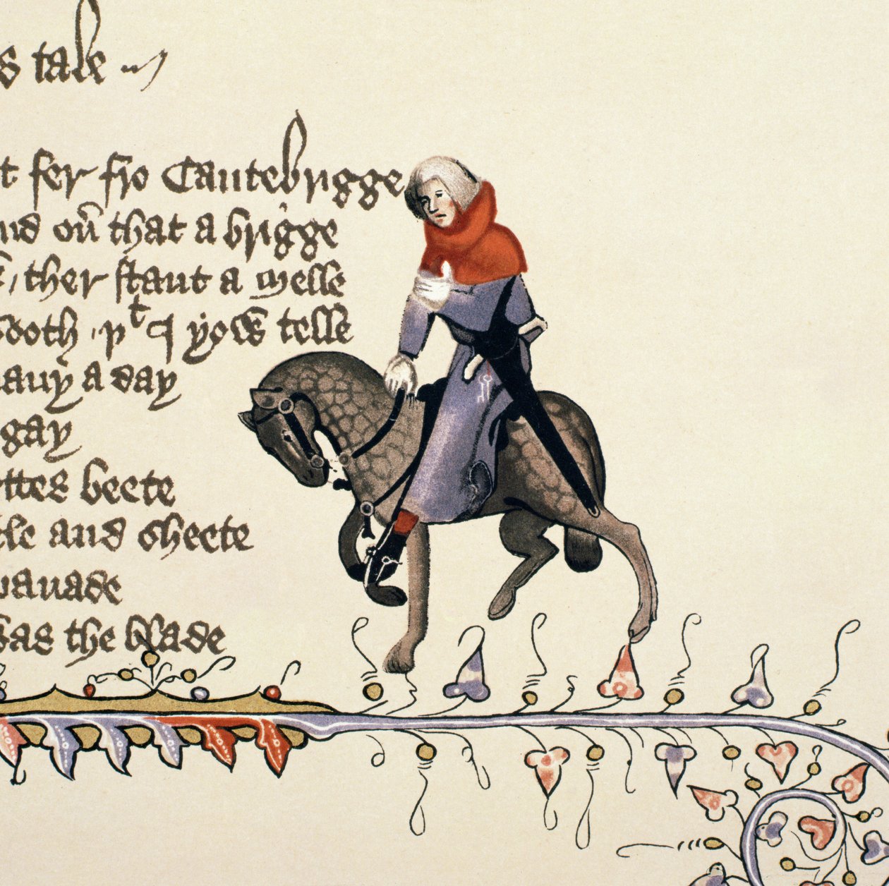 The Reeve, detalj fra The Canterbury Tales, av Geoffrey Chaucer (ca. 1342-1400) Ellesmere Manuscript, faksimileutgave, 1911 (for originale detaljer se 128932) av English School