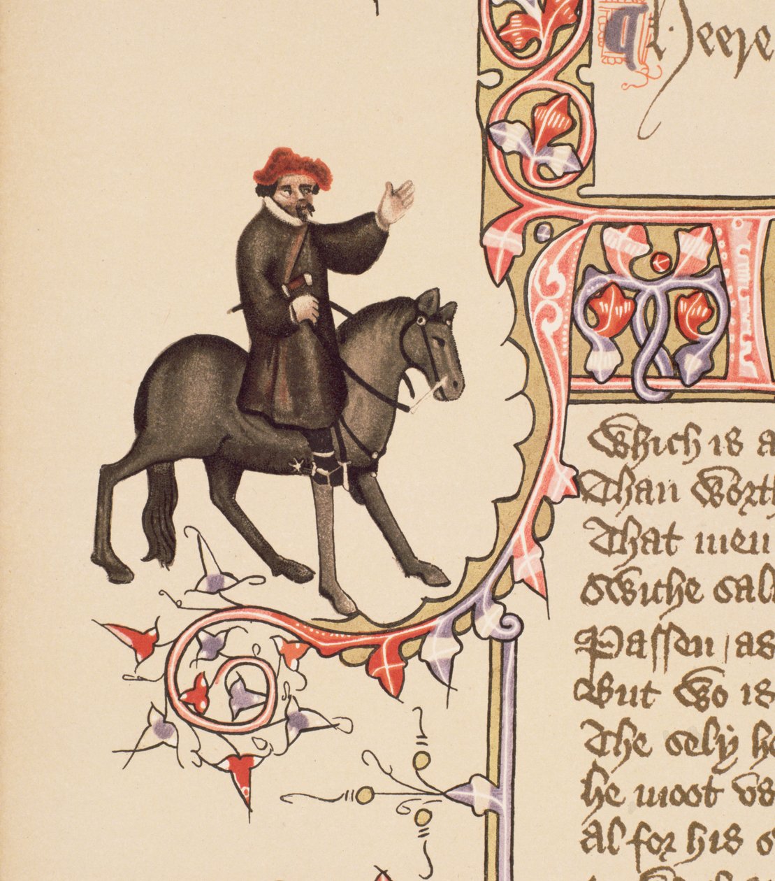 The Shipman, detalj fra The Canterbury Tales, av Geoffrey Chaucer (ca. 1342-1400) Ellesmere Manuscript, faksimileutgave, 1911 (for originaldetaljer se 128912) av English School