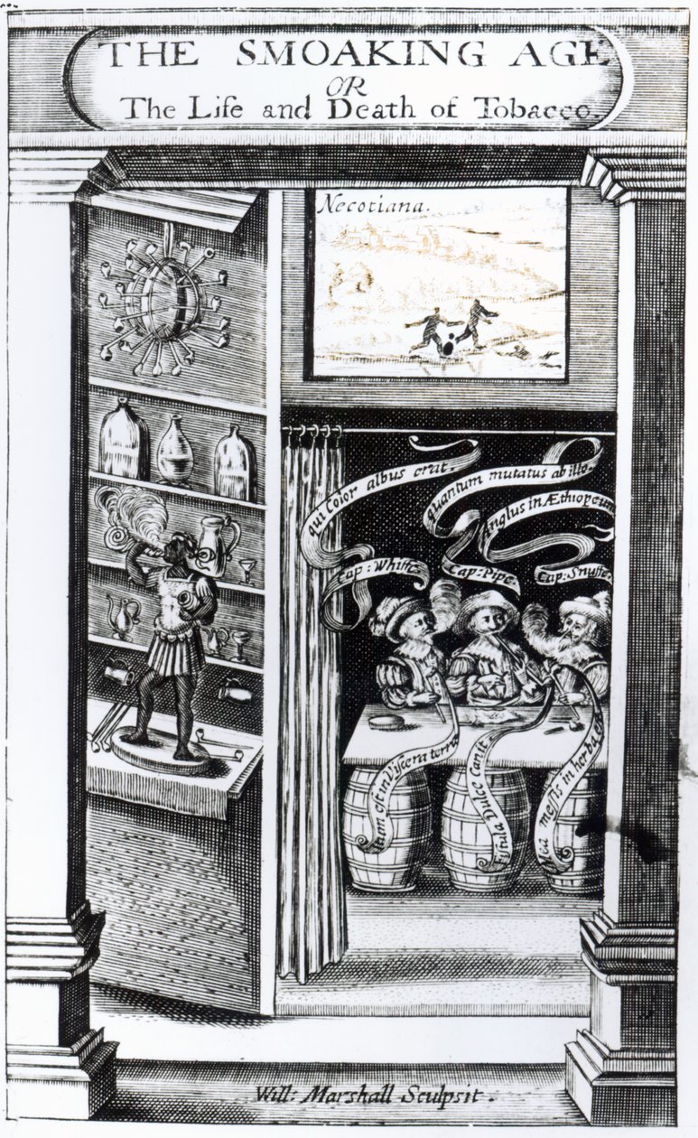 The Smoking Age or, The Life and Death of Tobacco, gravert av William Marshall, 1617 av English School