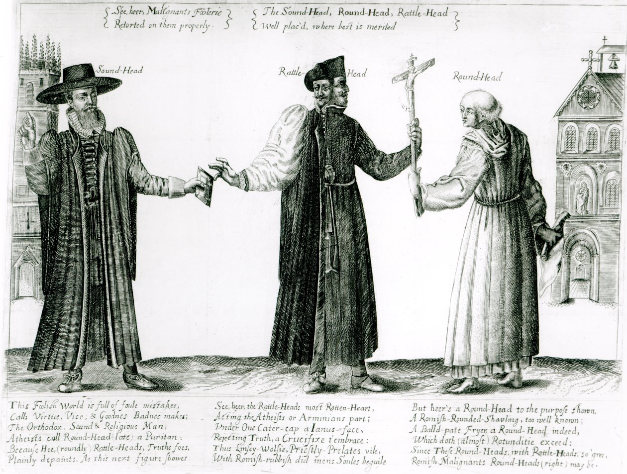 The Sound-Head, Rattle-Head og Round-Head, 1642 av English School